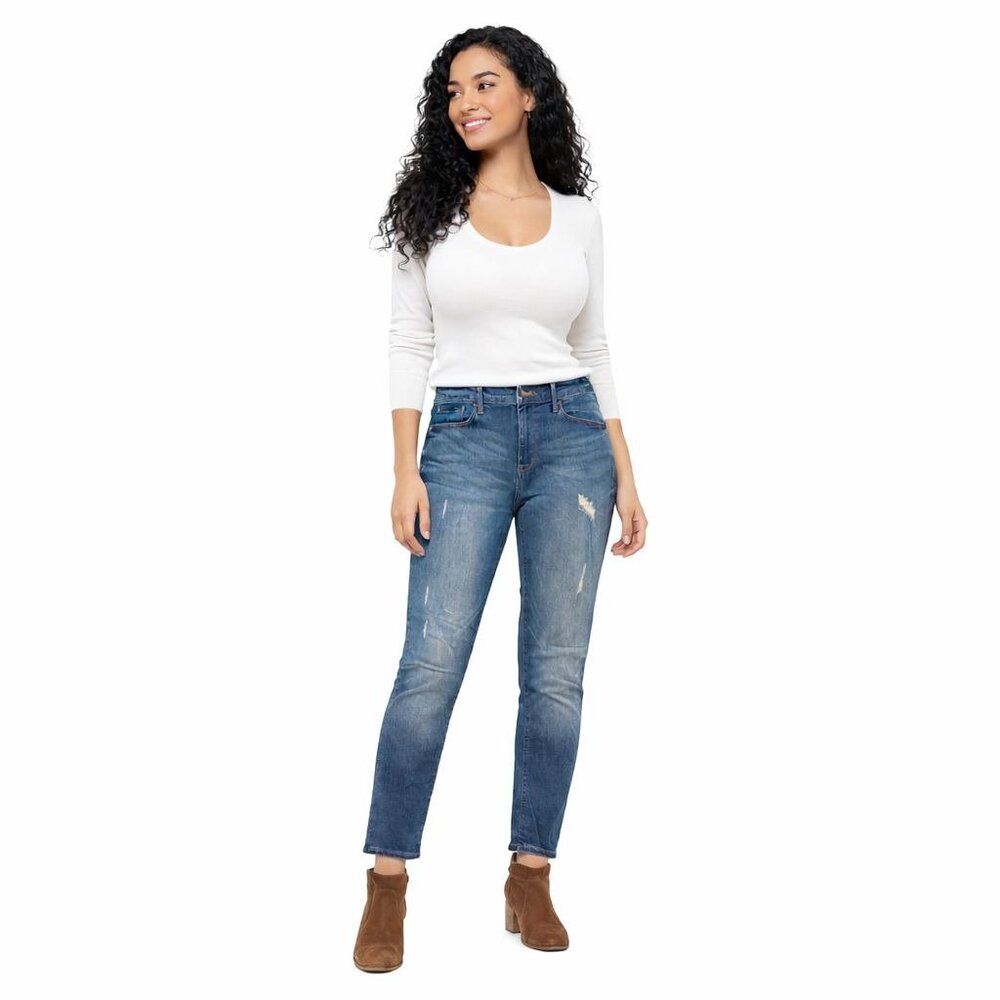 Banana Republic Premium Denim Straight-Leg Jeans Size 30 Blue Distressed Stretch